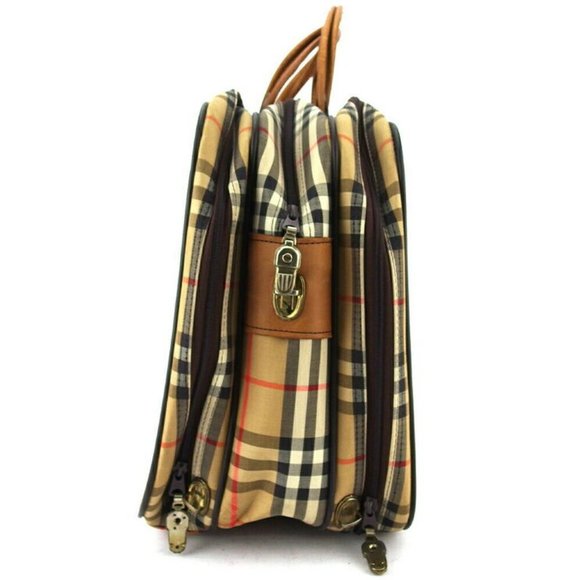 Burberry Boston Bag Check Beige Canvas ~ Leather Auth Used T18536 - Picture 4 of 8